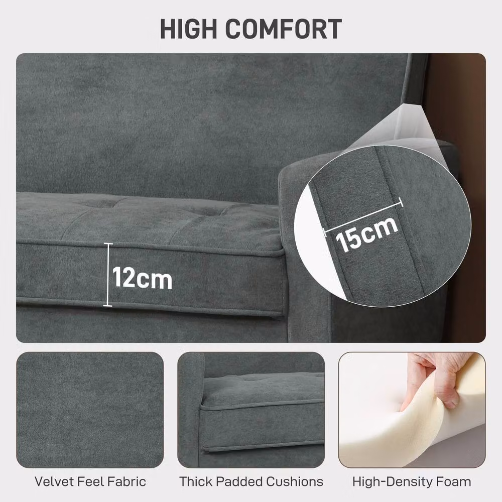 STILVORA 2 Seater Modern Velvet Upholstered Sofa in Grey – 4