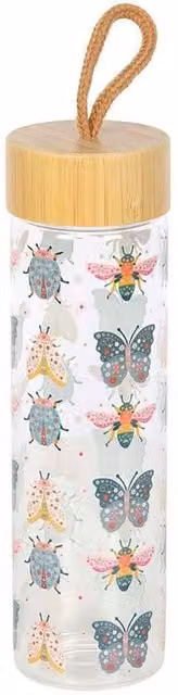 Something Different Floral Bug Glass Water Bottle, Multicolour, 650 ml
