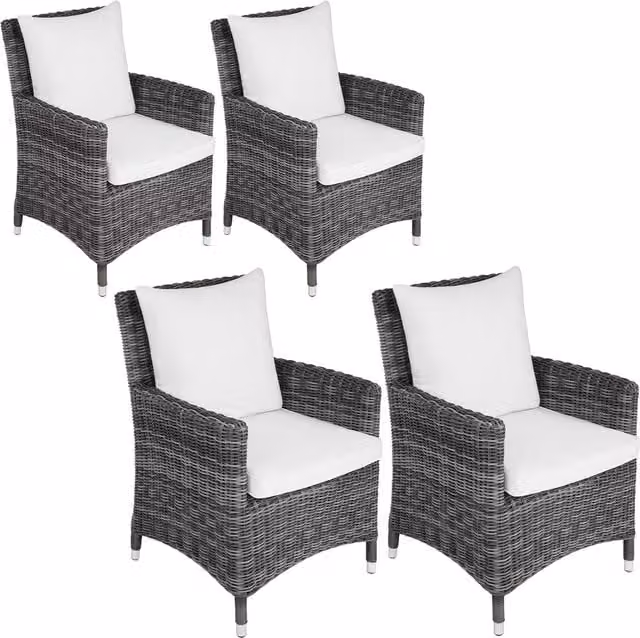 Tectake Set of 4 Modern Sanremo Garden Chairs in Grey and White Rattan and Metal
