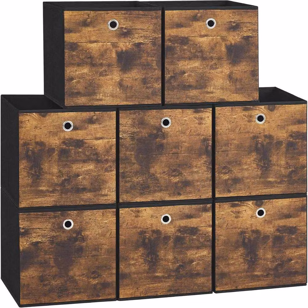 The Bazaarist Pack of 8 Foldable Fabric Storage Cube Bins with Handles, Brown and Black – 2