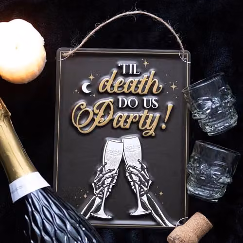 KDMD Til Death Do Us Party Champagne Hanging Metal Sign in Brown – 2