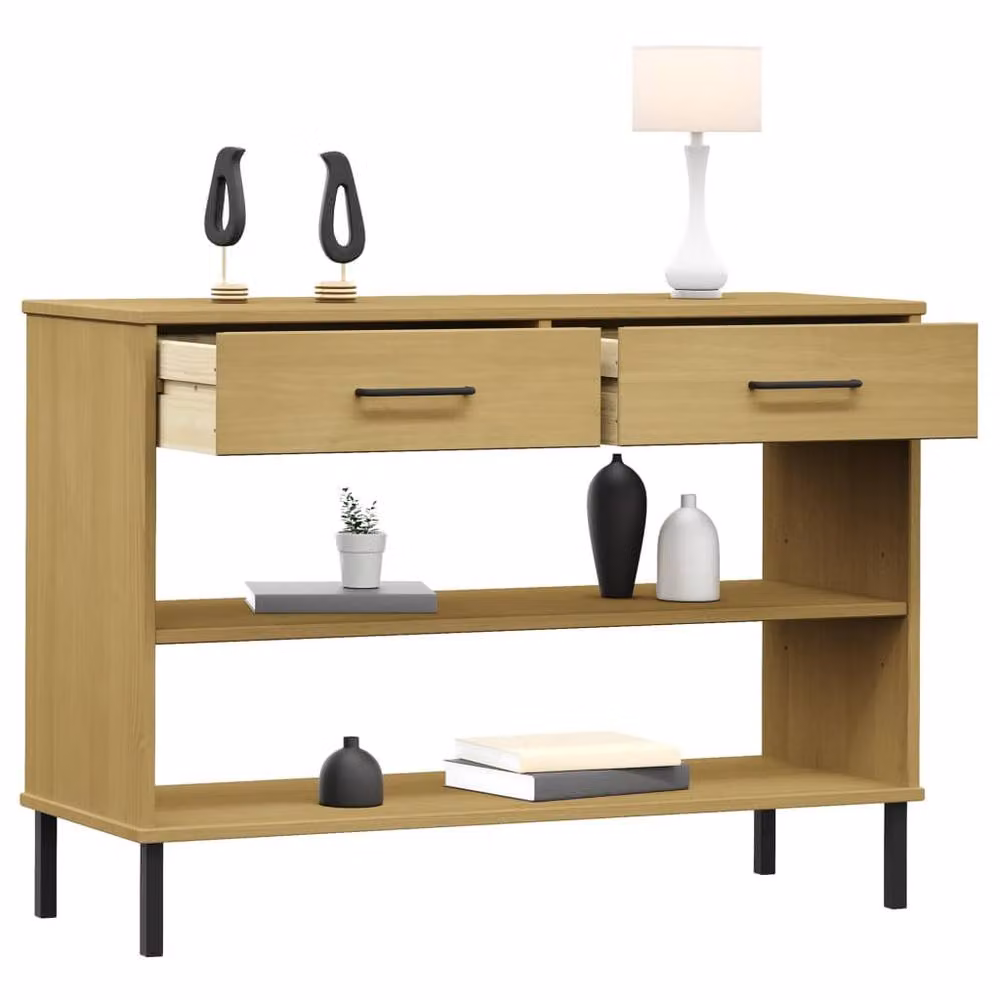 Berkfield Home Oslo Industrial Console Cabinet in Brown Solid Pine Wood with Metal Legs – 3
