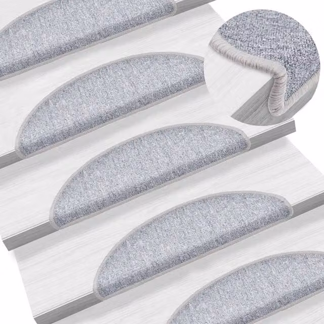 Berkfield Home Non-Slip Carpet Stair Treads, 15 Pieces, Light Grey, W/D/H: 56 x 17 x 3 cm