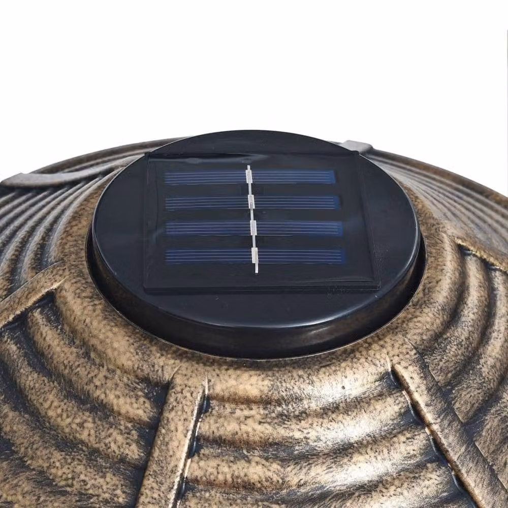 Berkfield Home Decorative Round Plastic Birdbath with Solar Powered LED Lights in Brown – 4