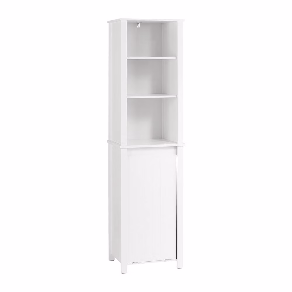 SoBuy Modern Tall Bathroom Cabinet with Integrated Laundry Bin in Matt White – 2