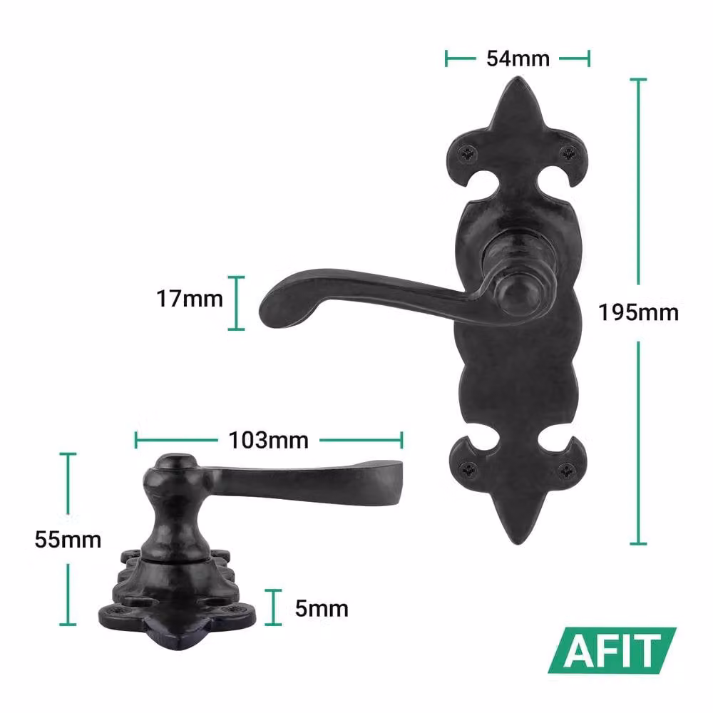 AFIT Black Antique Cast Iron Door Handle and Hinge Set with 76mm Latch, H x W: 15.0 x 15.0 cm – 2