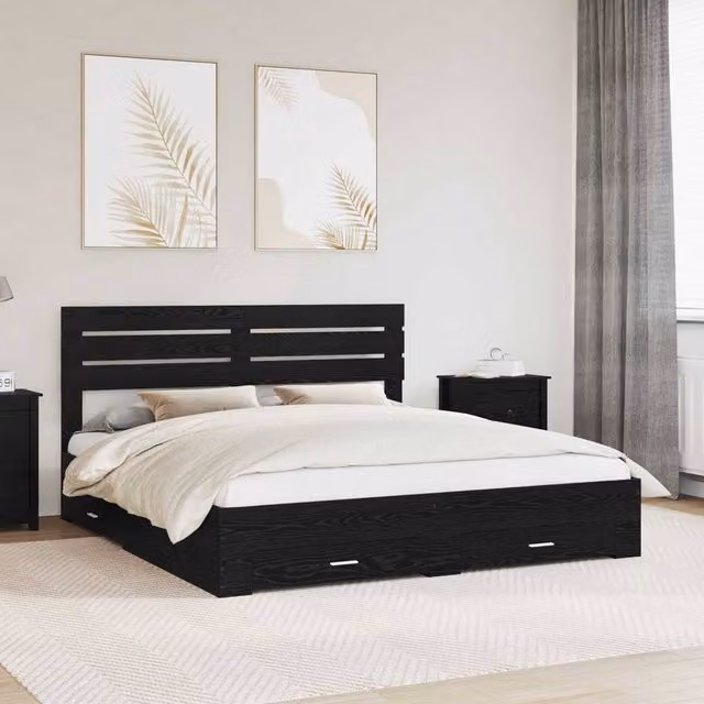 Berkfield Home Modern Bed Frame with Headboard and Drawers in Black Engineered Wood – 1