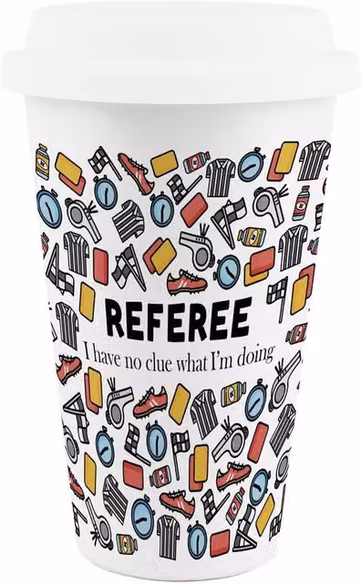 Purely Home Novelty Referee Ceramic Travel Mug in White