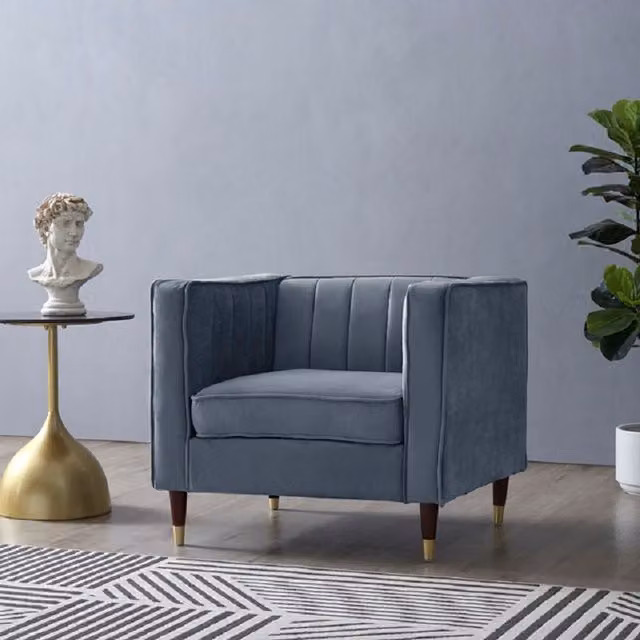 Thom Grey Velvet 1 Seater Sofa Chair with Metal Tipped Legs