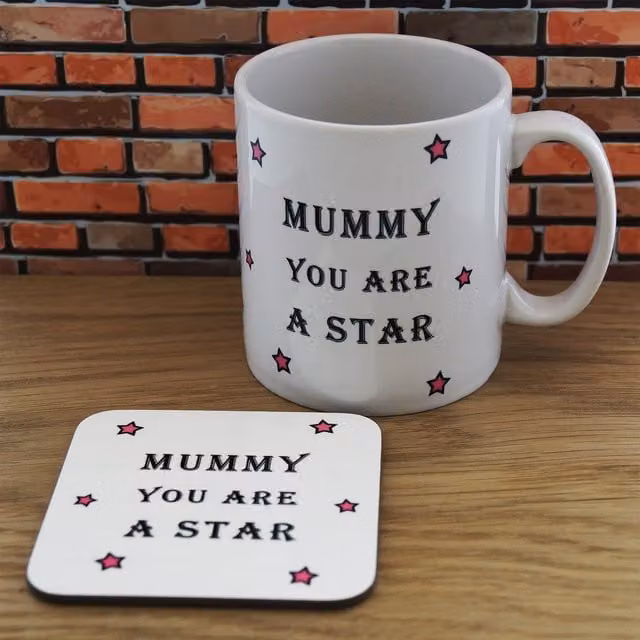 Uniqueful Personalised Mummy You Are A Star Ceramic Mug and Coaster Set, White