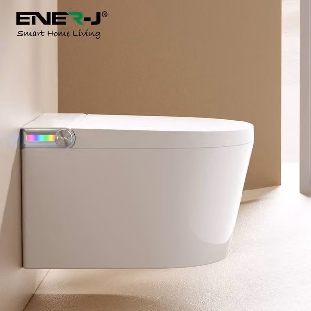 ENER-J Wall Hung Smart Bidet Toilet with Auto Lid and Heated Seat, White – 1