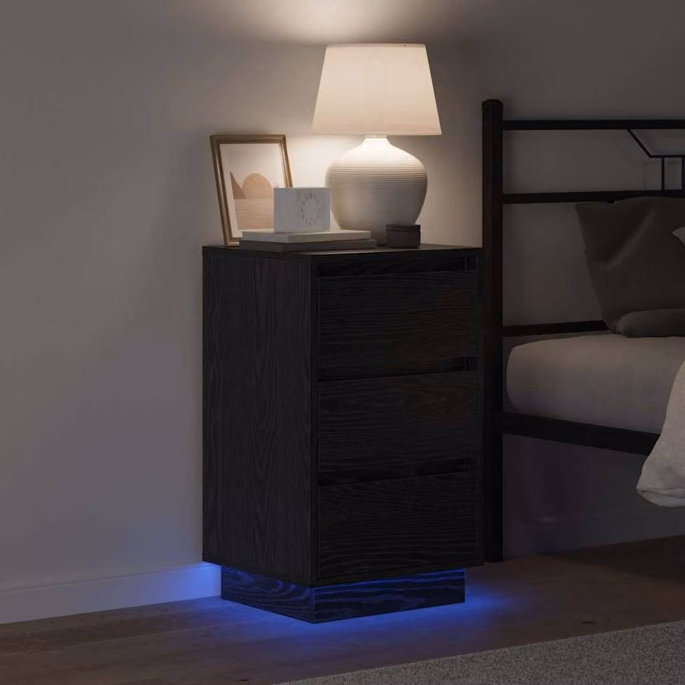 Berkfield Home Modern Bedside Cabinet with Integrated LED in Black Oak, W/D/H: 39 x 34.5 x 65 cm – 4