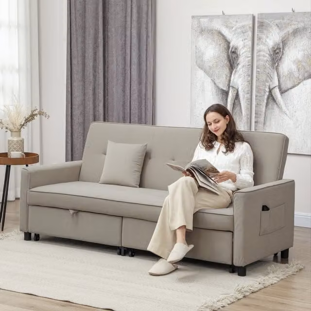HOMCOM L-Shaped 3 Seater Reversible Sectional Sofa Bed in Grey Velvet Fabric