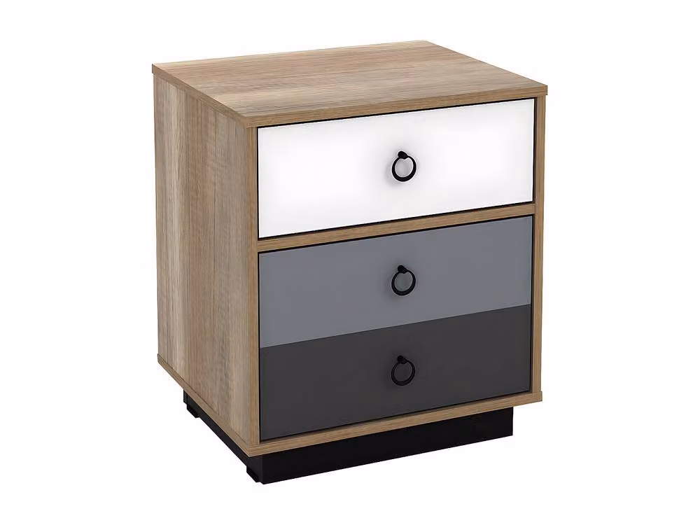 Vente-unique Bedside Table with 1 Drawer and 1 Door in Natural, White and Grey – 2
