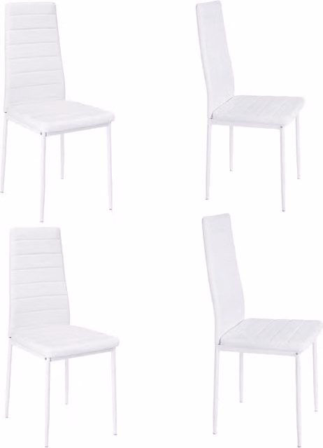 Livingandhome Set of 4 White Faux Leather Armless High Back Dining Chairs