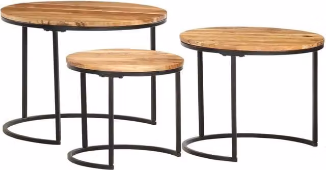 Berkfield Home Set of 3 Nesting Tables in Brown Oiled Solid Acacia Wood