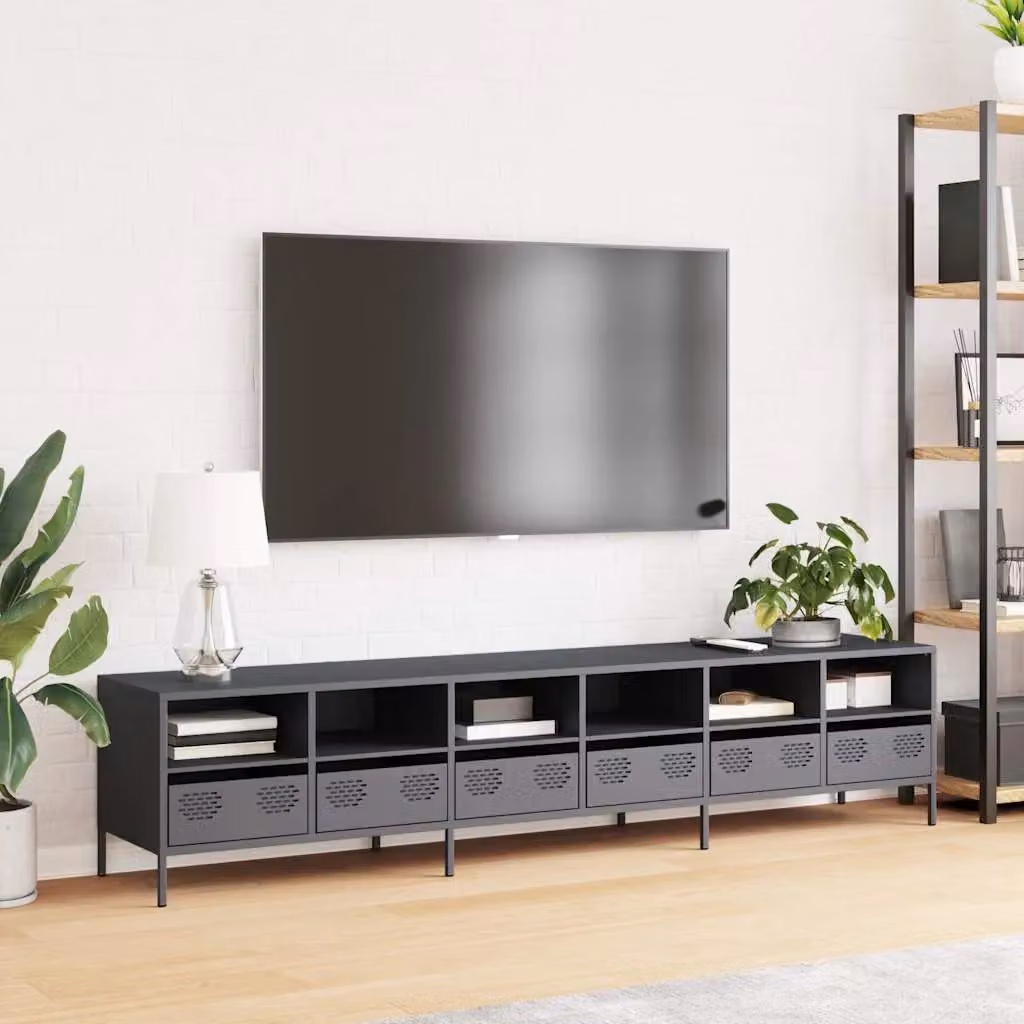 Berkfield Home TV Cabinet in Anthracite and Black, W/D/H: 202 x 39 x 43.5 cm – 3