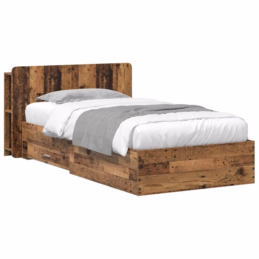 Berkfield Home Bed Frame with Storage in Old Wood Brown, W: 80 cm, L: 200 cm – 2