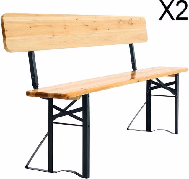 Livingandhome Foldable Beer Trestle Picnic Table and Bench Set in Light Brown Fir Wood