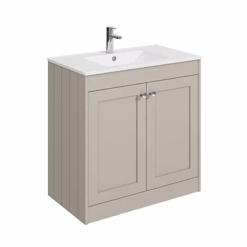 Balterley Floor Standing Vanity Unit with Rectangular Basin and Soft Close 2 Doors, Pebble Grey, W/D/H: 80 x 45.3 x 80 cm – 1