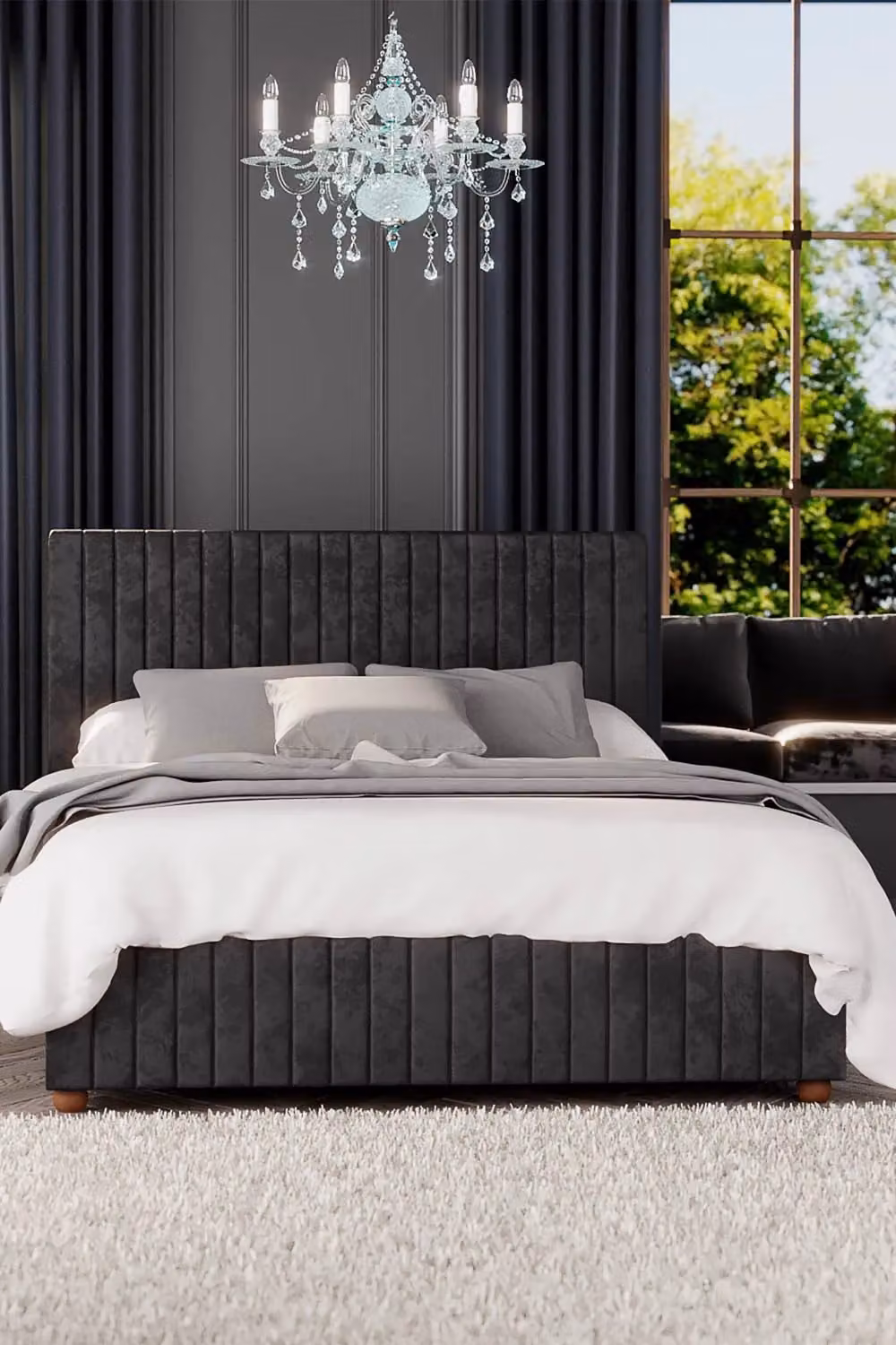 Laurence Llewelyn-Bowen Estella Ottoman Storage Bed in Black Mirazzi Velvet Fabric, Super King, W: 200 cm x D: 200 cm – 2