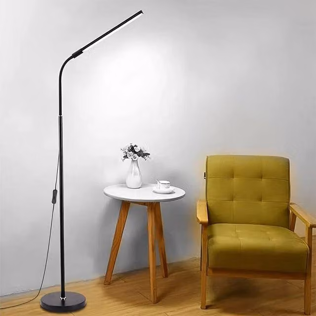 VOGREX Black Metal LED Floor Lamp with 360 Degree Adjustable Cool White Light – 1