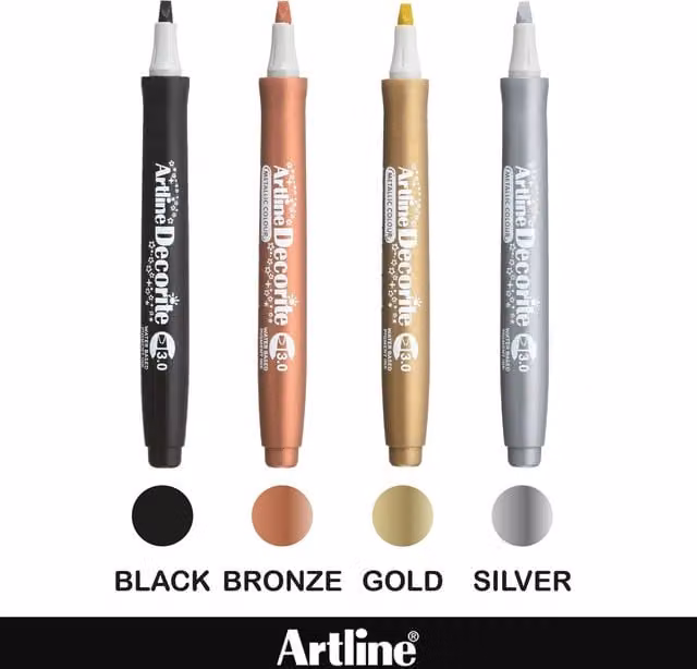 Artline Decorite Multicolour and Gold Chisel Tip Marker Pens