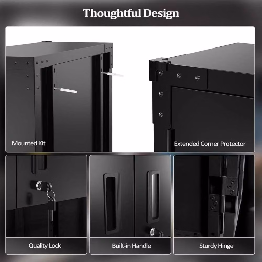 Kelvenix Black Metal Wall Mounted Tool Storage Cabinet with Hinged Doors and Internal Shelves – 4