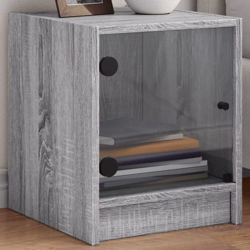 Berkfield Home Bedside Cabinets with Glass Doors, 2 Pack, Grey Sonoma, W/D/H: 35 x 37 x 42 cm – 2