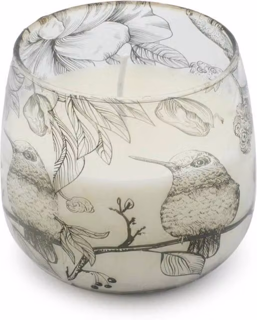 KDMD Medium Glass Jar Bird Botanical Candle in White with 45 Hour Burn Time – 1