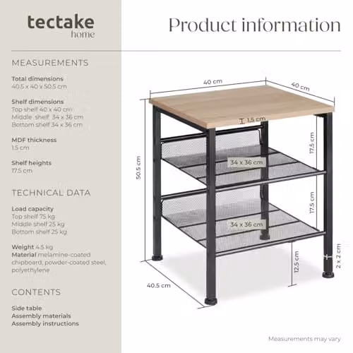 tectake Lincoln Industrial Style Side Table in Oak and Black, W/D/H: 40.5 x 40 x 50.5 cm – 2