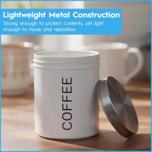 Harbour Housewares Metal Coffee Storage Canister in White with Airtight Lid – 3