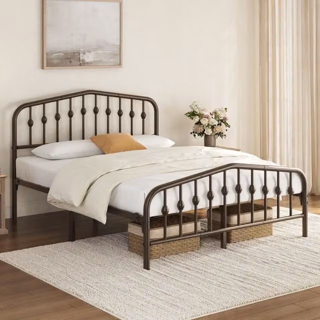 Yaheetech Metal Bed Frame with Arched Headboard in Antique Bronze, 180 x 200 cm