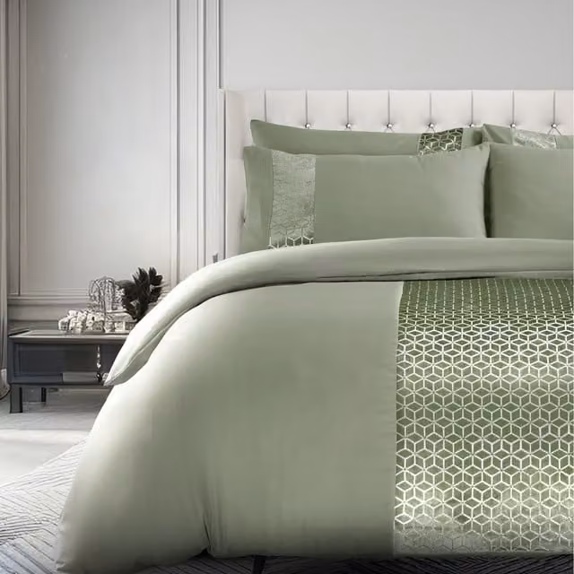 Velosso Soft Touch Geometric Duvet Set and Pillowcase in Green, 140 x 200 cm