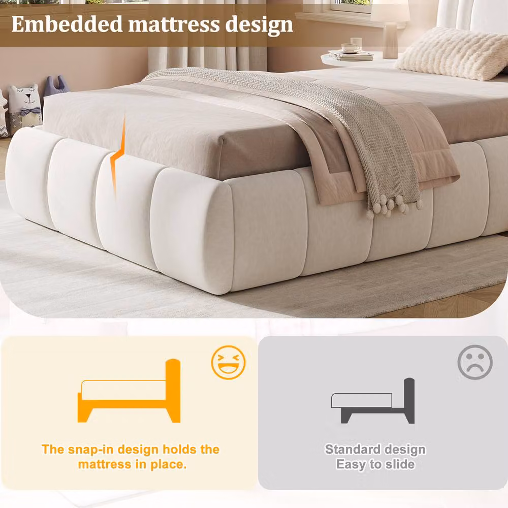Merax White Velvet Single Ottoman Bed with Upholstered Padded Headboard and Lift-Up Storage, W/D/H: 90 x 190 x 104 cm – 3