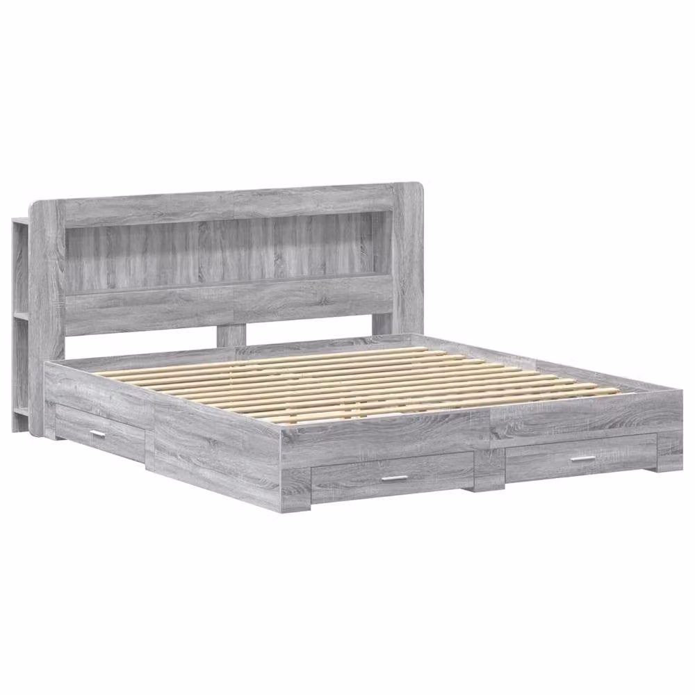 Berkfield Home Modern Bed Frame with Storage Drawers in Grey Sonoma, W/D/H: 200 x 162 x 32 cm – 2