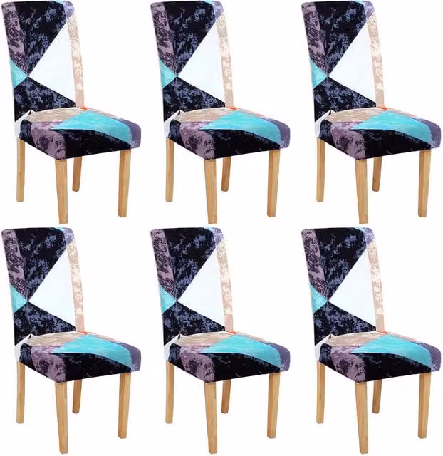 Roseley Pack of 6 Stretchable Dining Chair Covers in Blue Multicolour Graphic Pattern