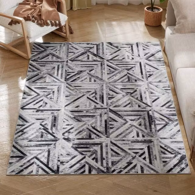VOGREX Grey Chenille Non-Slip Washable Rectangular Rug, W/D/H: 170 x 120 cm