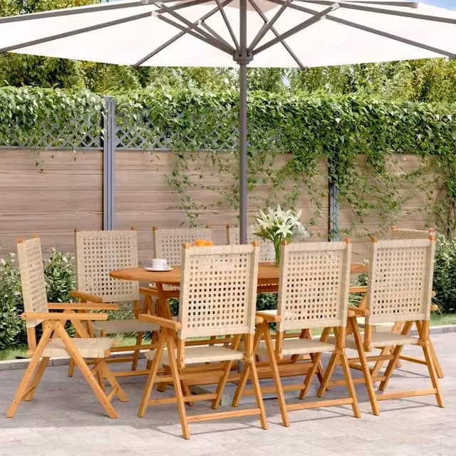 Berkfield Home 8-Piece Reclining Garden Chair Set in Beige Poly Rattan and Acacia Solid Wood