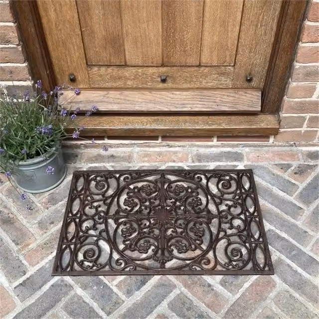 Nordara Ornate Cast Iron Non Slip Indoor and Outdoor Doormat, Brown, W: 100 cm x D: 100 cm