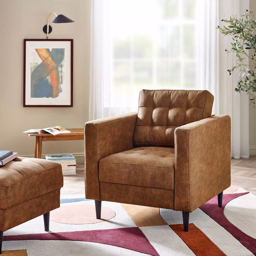 FurnitureboxUK Jade Modern Faux Leather Armchair with Solid Wood Frame in Tan – 2