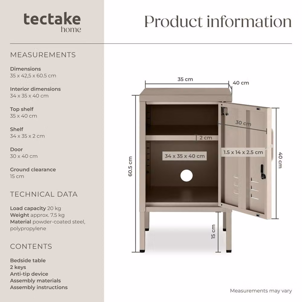 tectake Bedside Table in Beige – 4