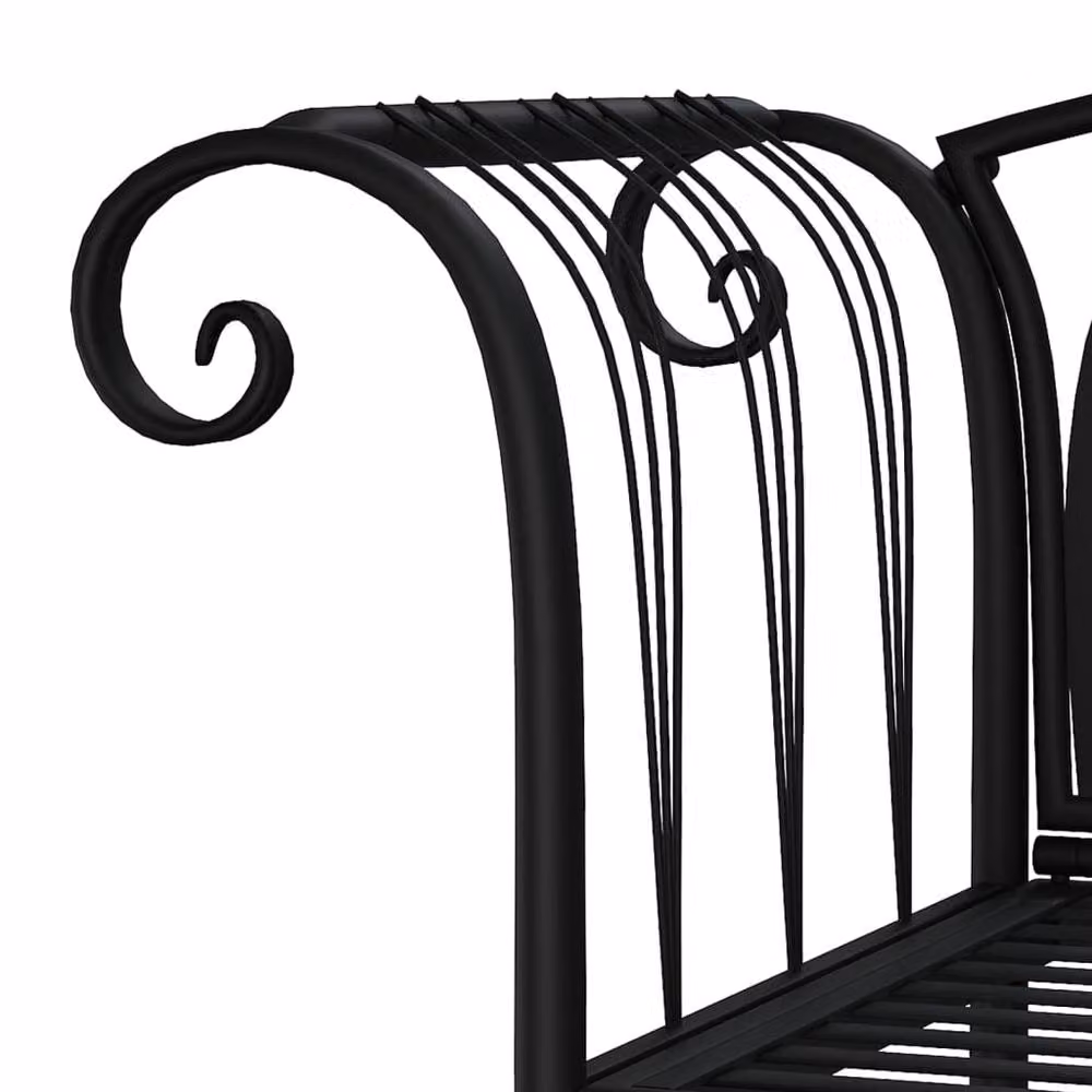 Berkfield Home 2-Seater Classic Garden Bench in Black Matt Metal, Width: 128 cm – 3