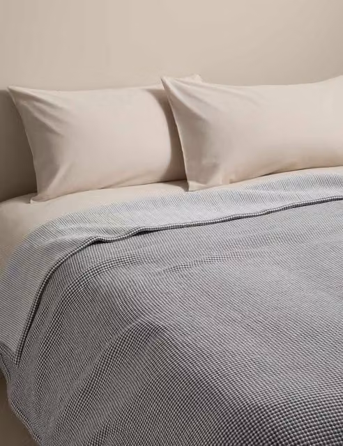 M&S Cotton Rich Gingham Bedspread in Charcoal Grey