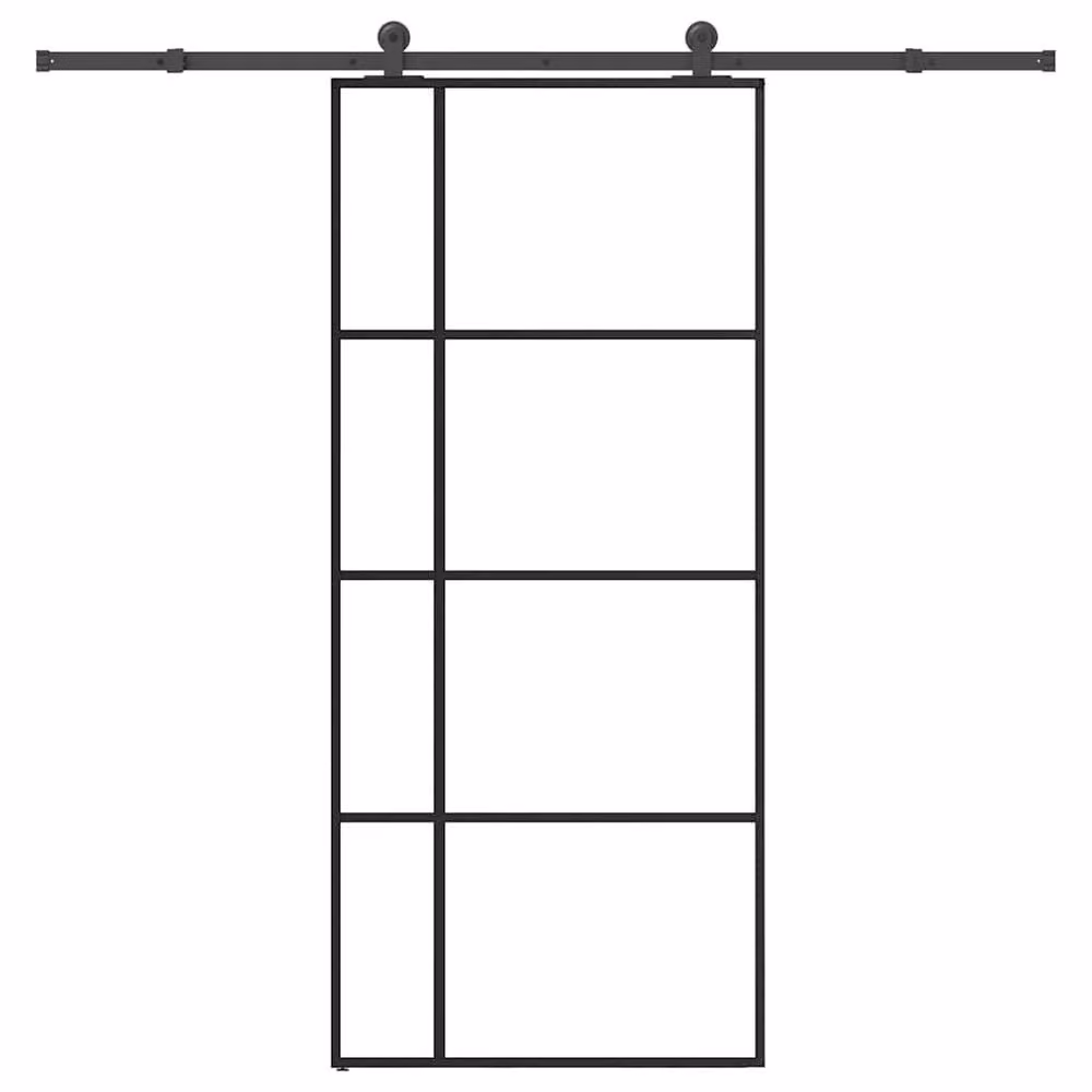 Berkfield Home Sliding Door with Hardware Set, Black Aluminium and Transparent ESG Glass, W: 90 cm, H: 205 cm – 1