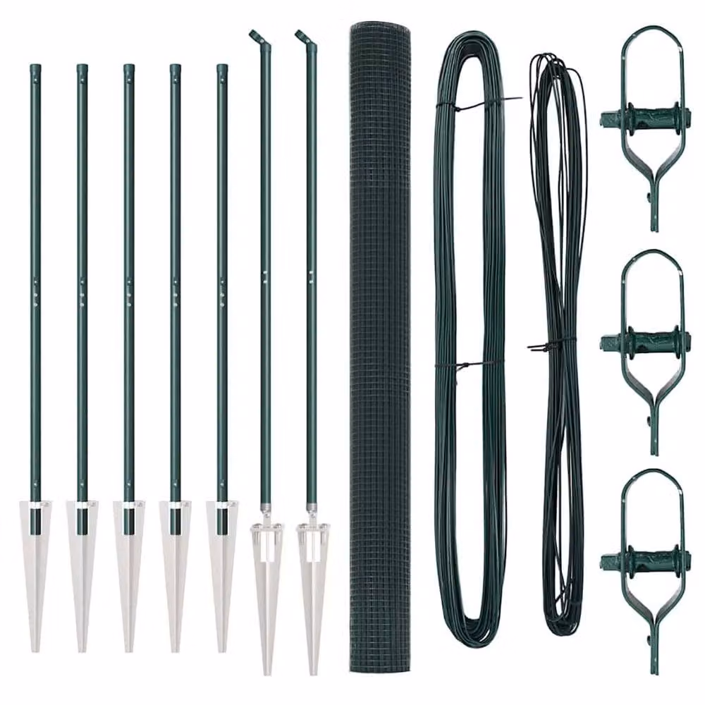 Berkfield Home Green Steel Welded Wire Fence with 7 Spike Posts, W: 10 m, H: 1.5 m – 3