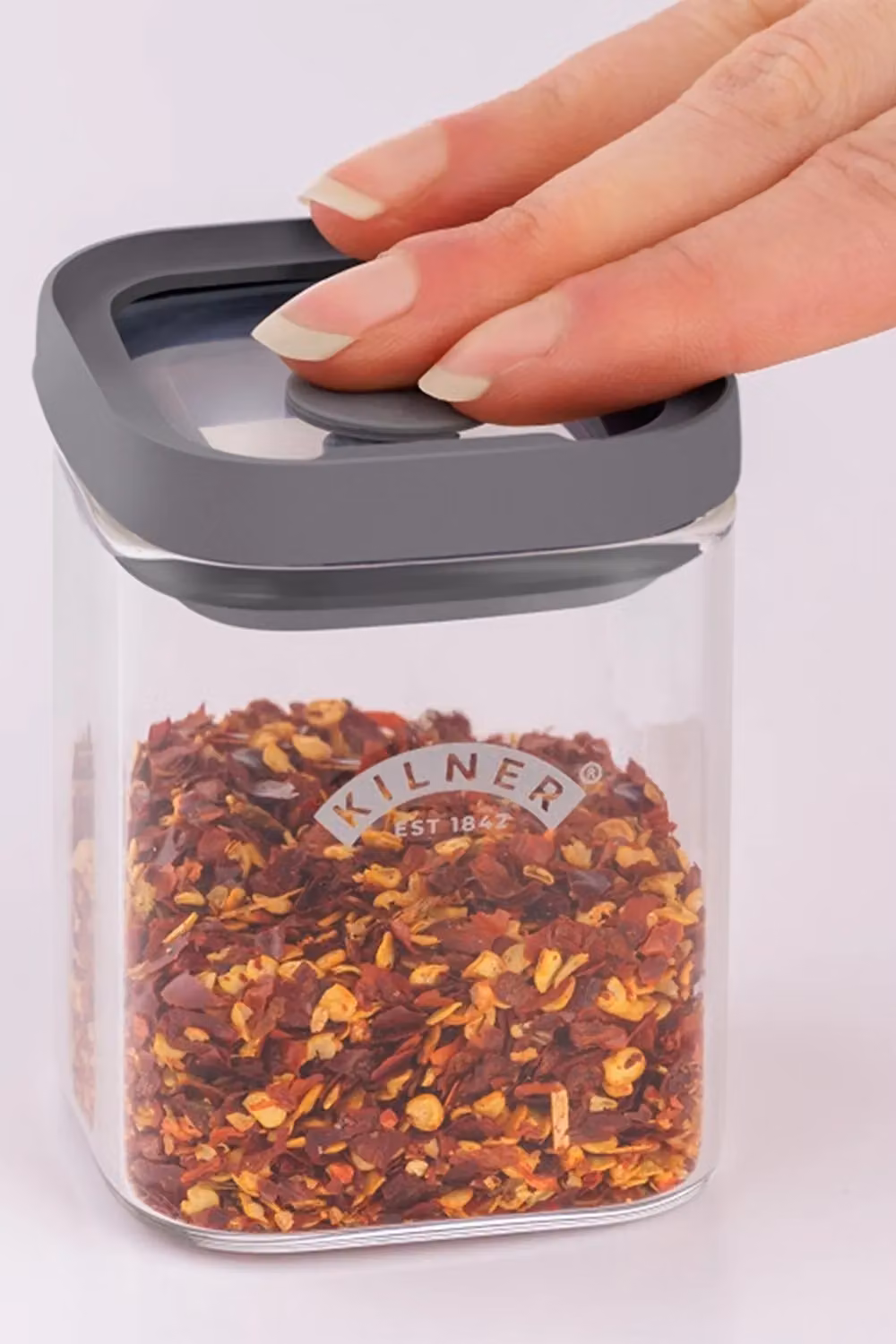 Kilner Set of 6 Fresh Storage Square Spice Jars, 160ml, Clear Glass with Airtight Silicone Lids – 3