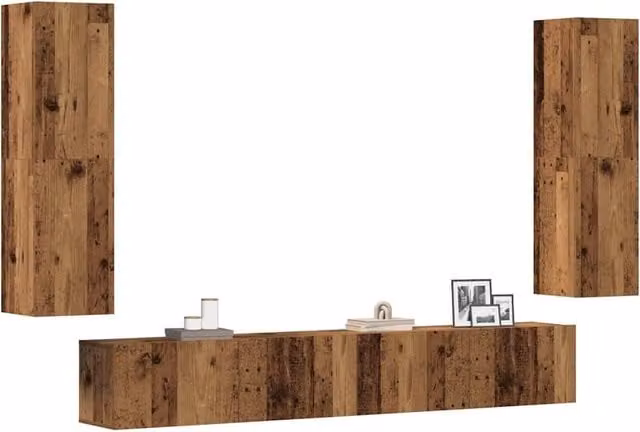 Berkfield Home Modern Wall Mounted TV Cabinets, 4 Piece Set in Brown Old Wood Engineered Wood – 1