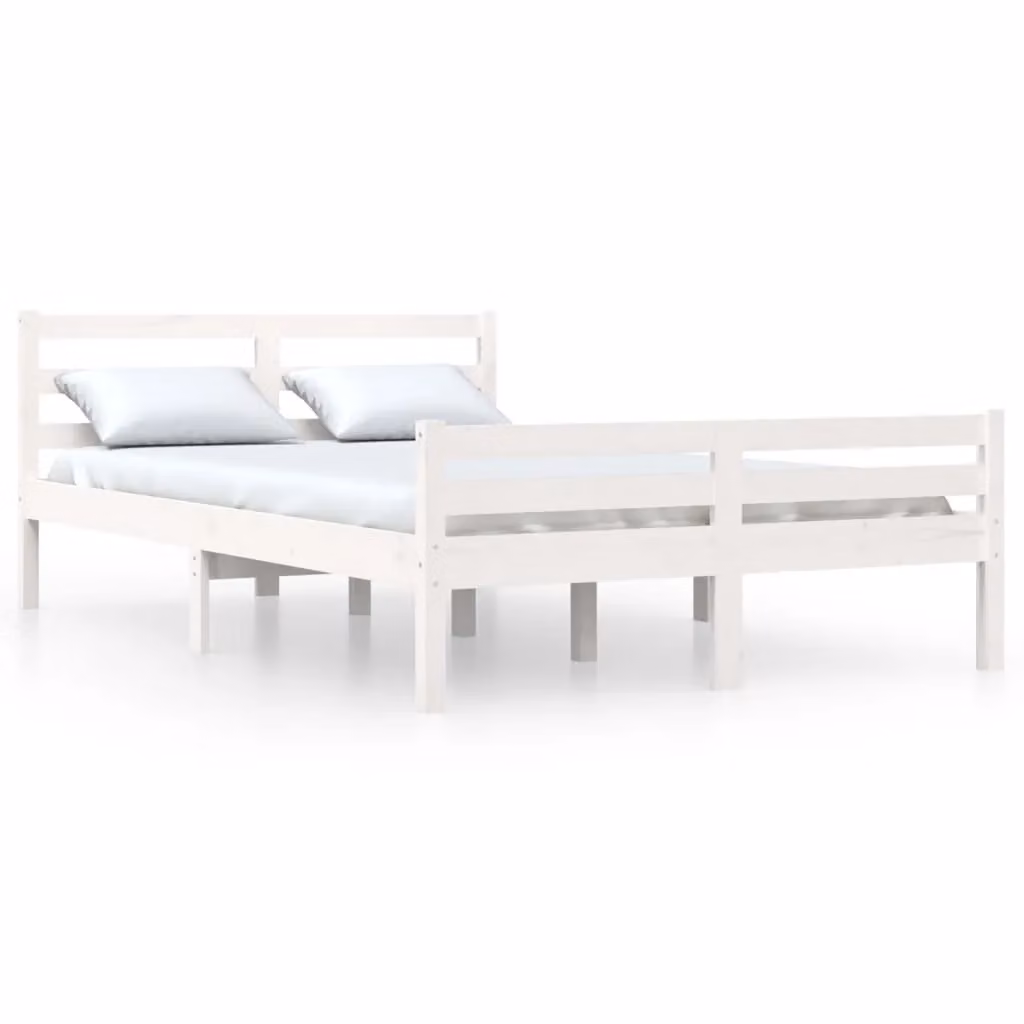 Berkfield Home Double Bed Frame in White Solid Pine Wood, W/D/H: 135 x 190 cm – 2