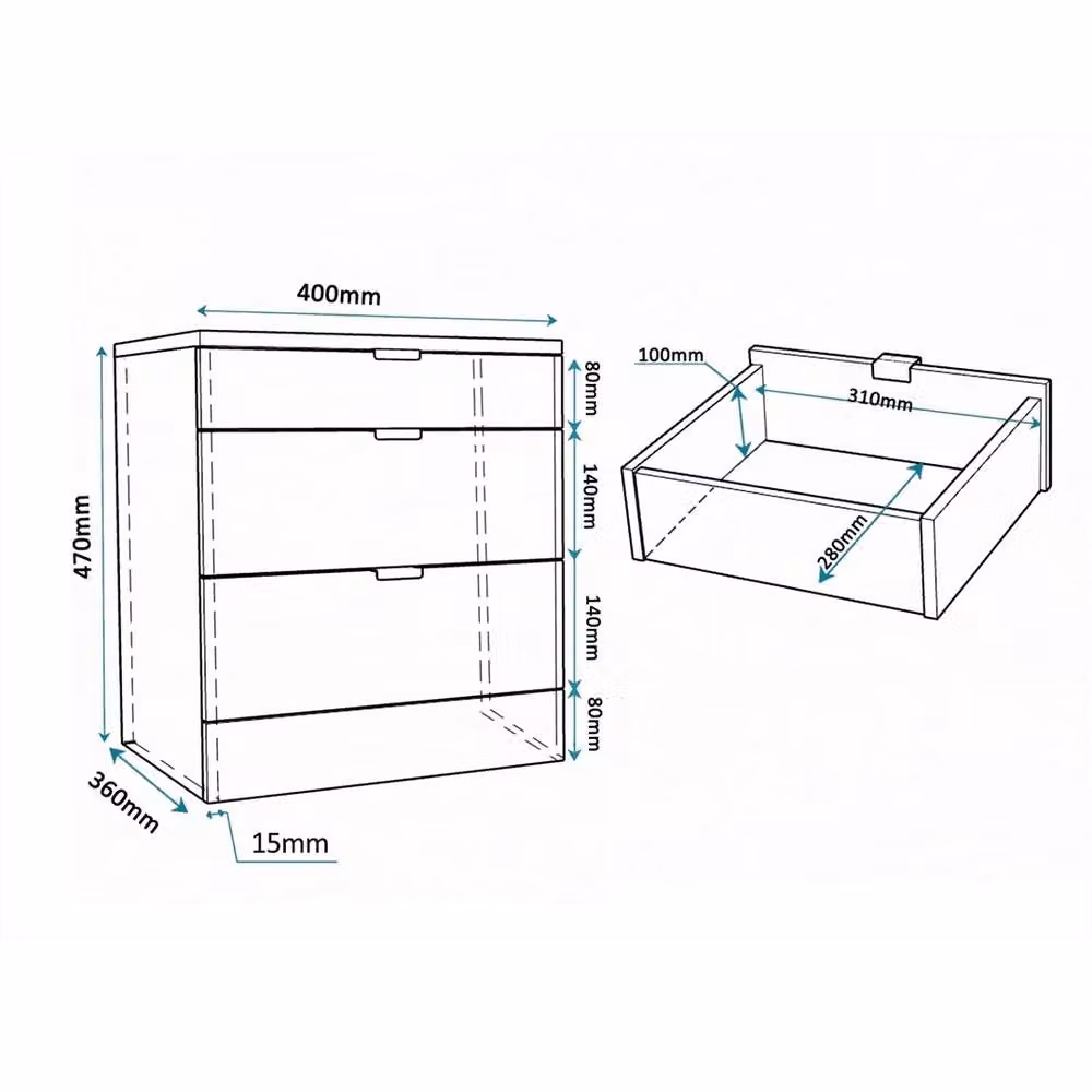 Nera White Modern 3 Drawer Bedside Table with Shelf, W/D/H: 40 x 36 x 47 cm – 2